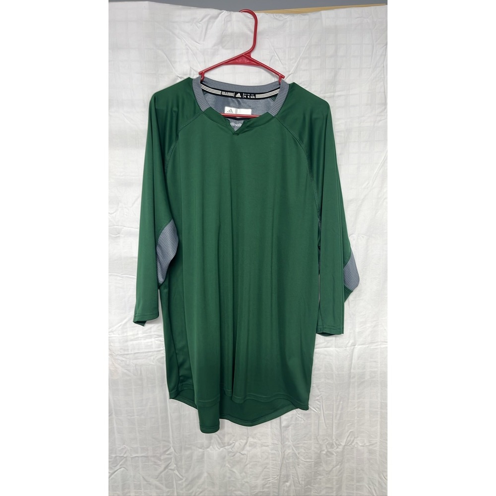 Adidas Climalite Baseball Shirt Mens XL Green Gray Raglan 3/4 Sleeve